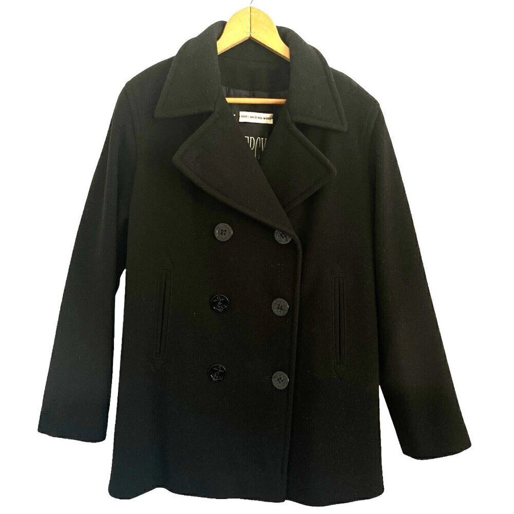 Vintage J Percy Womens Merino Wool Pea Coat Classic Black Size 8 Nautical Anchor